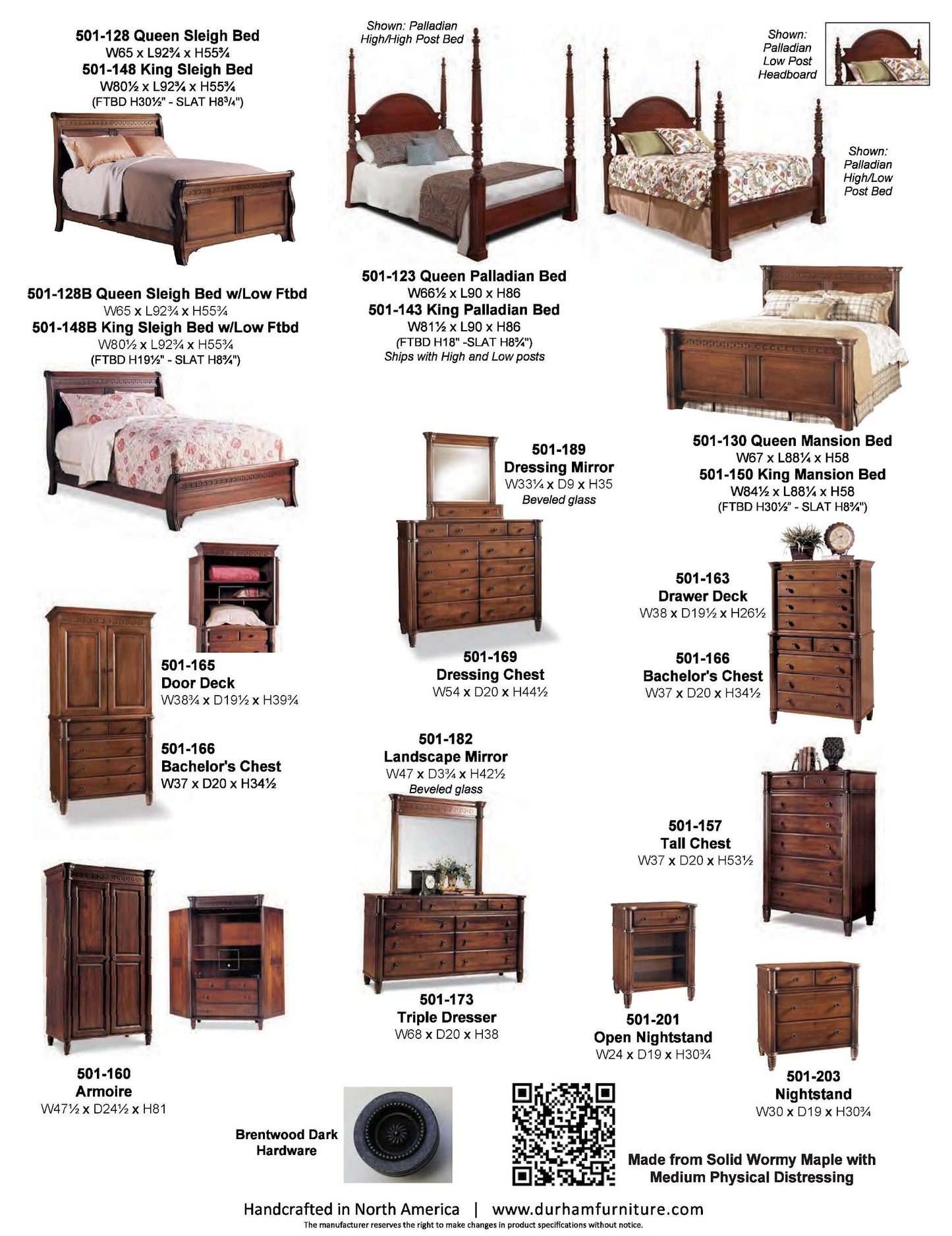 Ensemble de chambre à coucher George Washington 501 Durham Furniture